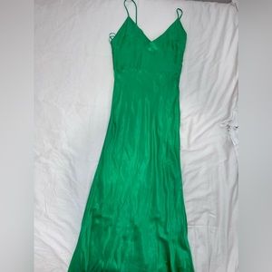 ZARA BRIGHT KELLY GREEN SATIN MAXI DRESS SIZE XS